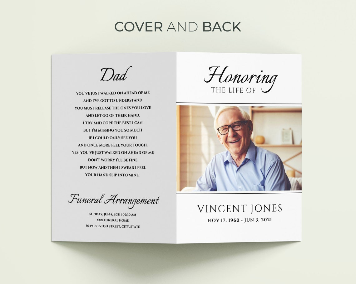 Black White Obituary Template Funeral Program Template Editable