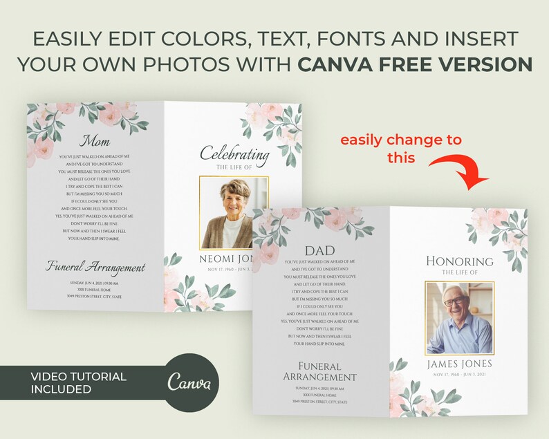 Obituary Template Funeral Program Template Funeral Guest Book Etsy