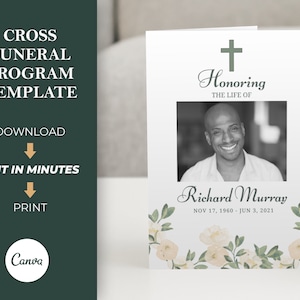 Cross Funeral Program Template Obituary Template Memorial Service Template Obituary Card Editable Celebration of Life Invitation Card