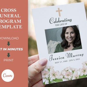 Cross Funeral Program Template Obituary Template Memorial Service Template Obituary Card Editable Celebration of Life Invitation Card