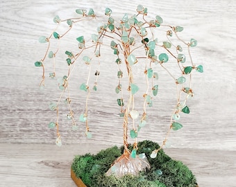Green Agate Willow Crystal Tree, Gemstone Tree of Life, Wire Wrapped Home Decor, Unique Witchy Gift, Healing & Calming Vibes, Altar Supply