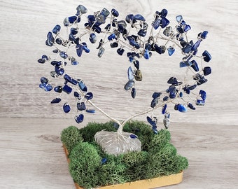 Lapis Lazuli Heart Crystal Tree, Gemstone Tree of Life, Wire Wrapped Home Decor, Unique Heart Shaped Gift, Uplifting and Stimulating Energy