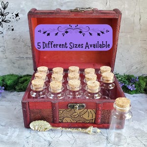 Witch Apothecary Vial & Chest Sets, Vintage Style Chest and Spoon, Empty Corked Vials, Witchcraft Supplies, Witchy Gift, Basic Storage Kit