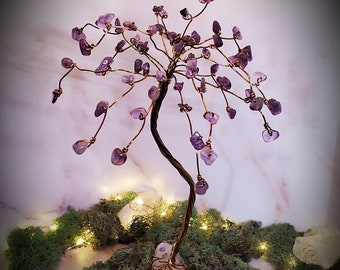 Amethyst Crystal Tree, Gemstone Tree of Life, Wire Wrapped Home Decor, Witchy Gift, Crystal Art Sculpture, Altar Decor, Witchcraft Supplies