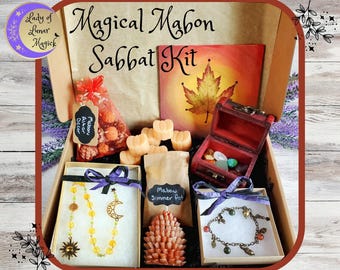 Magical Mabon Sabbat Kit - Two Sizes Available w/ Citrine Prayer Beads, Pinecone Beeswax Candle, Fall Altar Decor, Crystal Grid, & more!