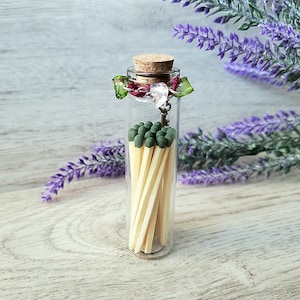Witchy Match Vial, Peridot & Quartz Crystal Decorated Glass Vial, 20 Responsibly Sourced Aspen Match Sticks, Witchcraft Supplies, Altars