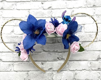 Stitch Floral Hoop Ohren / Lilo und Stitch Inspirierte Blumenohren / Stitch Ohren / Blaue Blumenohren / Expirament 626 Inspried Ears