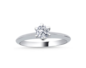 0,21 ct Echter Diamant Solitär Verlobungsring Gold · Knife Edge Solitär Verlobungsring · 6 Zacken Stil Solitär · 14K Weißgold Ring
