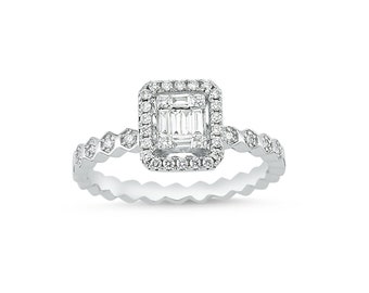 0.30 ct Baguette Engagement Ring · Dainty Baguette Ring · Diamond Pave Ring · Vintage Stlye Ring · Baguette Cut Ring