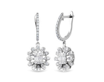 VS クラス 天然ダイヤモンド 10Kクラスター バゲット スタッドピアス