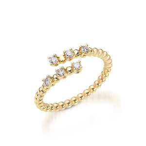Genuine Diamond Bypass Ring / Dainty Stackable Band / Minimalist Open Diamond Ring / Cross Over Ring Diamond / Spiral Cuff Ring
