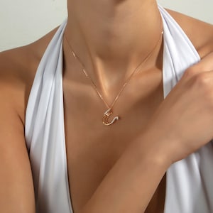Colgante de oro macizo de 18 k con letra inicial y diamante real, collar hecho a mano con inicial U, collar con letra elegante en 3D, collar con inicial con medio pavé