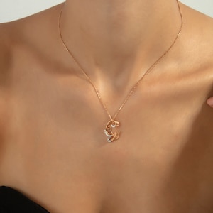 Colgante de oro macizo de 18 k con diamantes reales y letra inicial, collar hecho a mano con letra G, collar con letra elegante en 3D, collar con inicial con medio pavé
