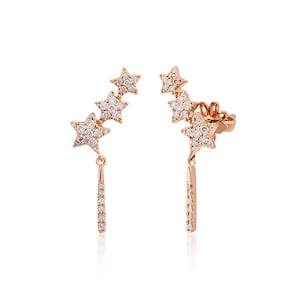 0.30 ct Genuine Diamond Shooting Star Stud Earring, Diamond Earrings for Women, Stylish Star Shaped Earrings, Gold Star Earrings for Women