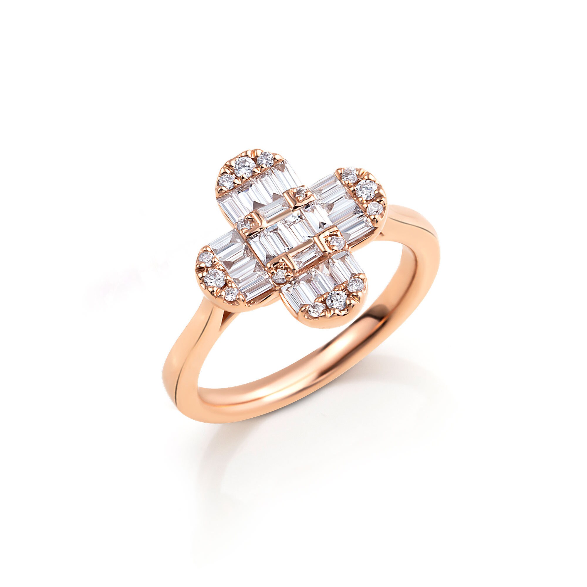 Real Diamond Floral Cluster Ring Baguette Flower Diamond Ring Proposal ...