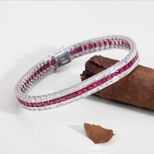 Real Diamond and Red Ruby Stylish Bracelet · Luxury Tennis Bracelet · Princess Cut Ruby Bracelet for Favorite · High Quality Bracelet