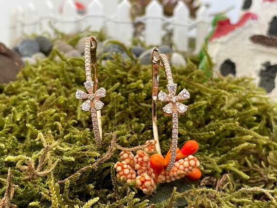 Diamond Hoop Earring Flower Hoop Earrings Cluster Hoop Earrings