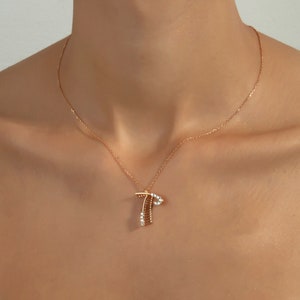 Colgante de letra inicial de oro macizo de 18 k con diamantes reales, collar hecho a mano con T inicial, collar de letras con estilo en 3D, collar inicial de medio pavé