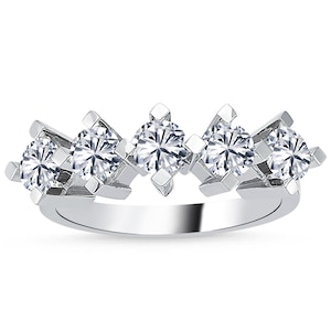 1.24 ct Five Stone Diamond Ring · Multi Diamond Ring · Five Stone Engagement Ring · 14K White Gold Wedding Band