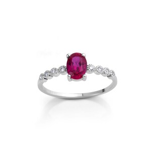 Oval Shape Ruby Solitaire Ring · Diamond Ruby Wedding Ring · Minimalist Stacking Promise Ring · Dainty Garnet Ring · July Birthstone