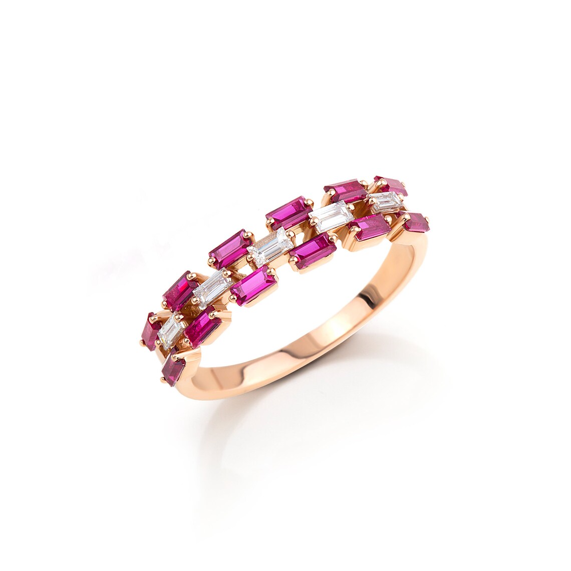 Ruby Engagement Ring Rose Gold Ruby Ring Double Band Ring Genuine Ruby