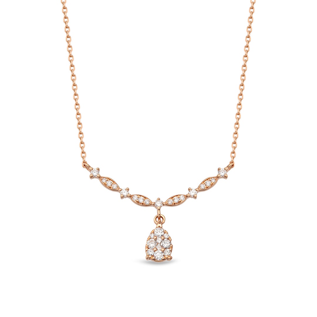 0.28ct Diamond Necklace / Diamond Cluster Necklace for Women / 14K ...