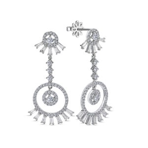 Real Diamond 18k/14k Gold Earring - Dangle White Gold Earring - Flashy Art Deco Drop Dangle Earrings - Anniversary Wedding Jewelry For Women