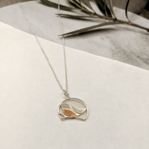 Silver and Copper Robin on branch Small pendant