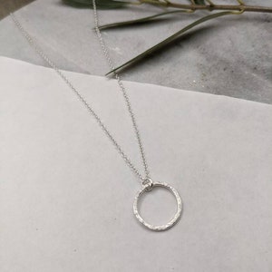 Textured Silver Circle Pendant on chain