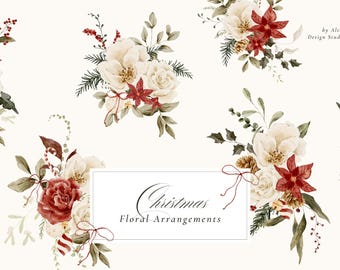 Watercolor Christmas Floral Arrangements Clipart: Elegant Winter Bouquet PNG Clipart