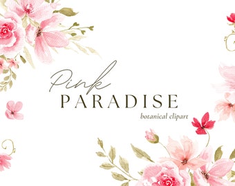 Pink Watercolor Flowers Clipart: Wedding Floral PNG (Digital Download)
