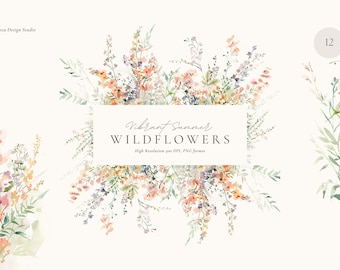 Aquarell Wildblumen Clipart: Frühling Hochzeit Floral Set (digitaler Download)