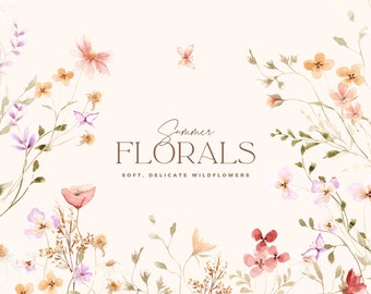 Watercolor Wildflowers Clipart: Summer Florals Wedding Invitation (Digital Download)