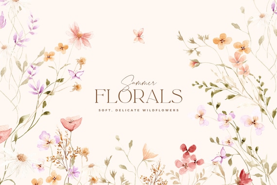 Watercolor Wildflowers Clipart: Summer Florals Wedding Invitation (Digital Download)