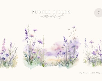 Watercolor Lavender Clipart, Purple Flowers, Spring Meadow, Lavender Clipart, Wedding Clipart, Flower Field, Lavender Floral Clipart