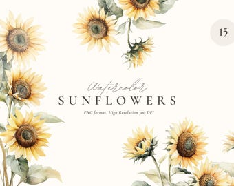 Watercolor Sunflower Clipart: Floral Wedding Graphics (Digital Download)