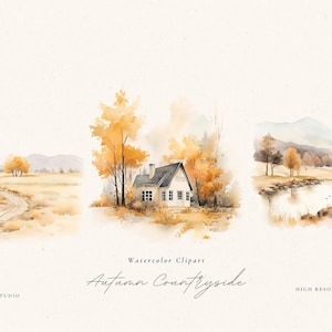 Paisaje de acuarela de otoño, paisaje de otoño en acuarela, clipart de otoño en acuarela, paisaje de otoño png, clipart de árboles de otoño