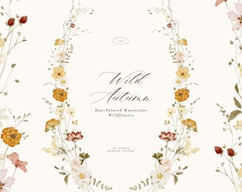 Autumn Wildflowers Clipart Collection: Hand-Painted Florals & Butterflies Clipart for Wedding Stationery, Scrapbooking and Seasonal Designs