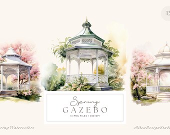 Watercolor Spring Gazebo Clipart: Garden Wedding Venue (PNG Digital Download)
