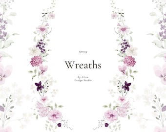 Watercolor Flower Wreaths Clipart: Pastel Pink Floral Wedding Clipart (Digital Download)