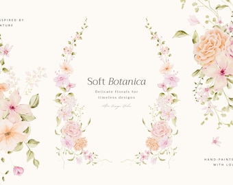 Watercolor Floral Clipart: Blush Pink Flowers, Wedding Invitation Graphics (Digital Download)