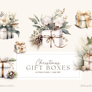 Christmas Gift Boxes Clipart, Winter Watercolor, Christmas Presents Clipart, Watercolor Christmas Clipart, Christmas Decorations