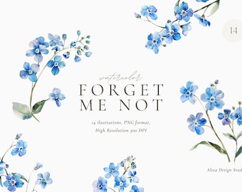 Forget Me Not Clipart: Watercolor Spring Flowers (Digital Download)