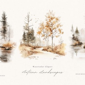 Paisagem de outono em aquarela, Prado de outono, Clipart de outono em aquarela, Paisagem de outono png, Clipart de árvores de outono