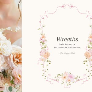 Couronnes de fleurs aquarelles, clipart aquarelle de printemps, aquarelle esthétique et élégante, clipart floral pour faire-part de mariage, fleurs roses