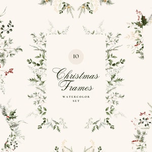 Marco de acuarela de invierno, imágenes prediseñadas de Navidad, corona de acuarela de Navidad, imágenes prediseñadas de vegetación de invierno PNG, marco de invierno