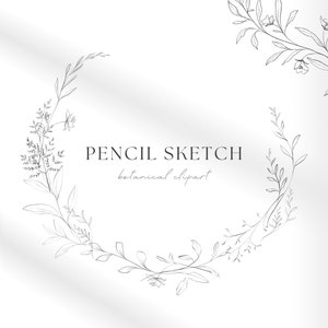 Floral lijntekeningen illustratie, botanische potloodschets, Fine Art uitnodiging clipart, bruiloft clipart, lijntekening botanisch, kunst png
