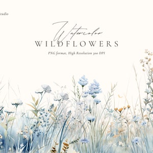 Blaue Aquarell Blumen, Aquarell Blumen Clipart, Wildblumen Blumenrahmen, Wiesenblumen PNG, Winter Blumen Clipart