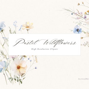 Clipart floral aquarelle, fleurs aquarelle pastel, Clipart mariage, fleurs délicates, aquarelle fleurs sauvages Clipart, téléchargement numérique