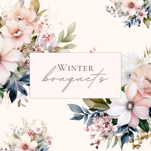 Clipart floral aquarela de inverno, flores delicadas, clipart floral de inverno, arranjos pré-fabricados, clipart de casamento, clipart de flores em aquarela
